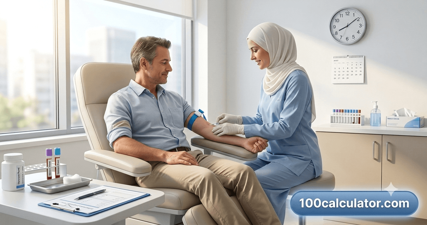 Phlebotomist drawing a morning blood sample from a patient's arm for an accurate testosterone test