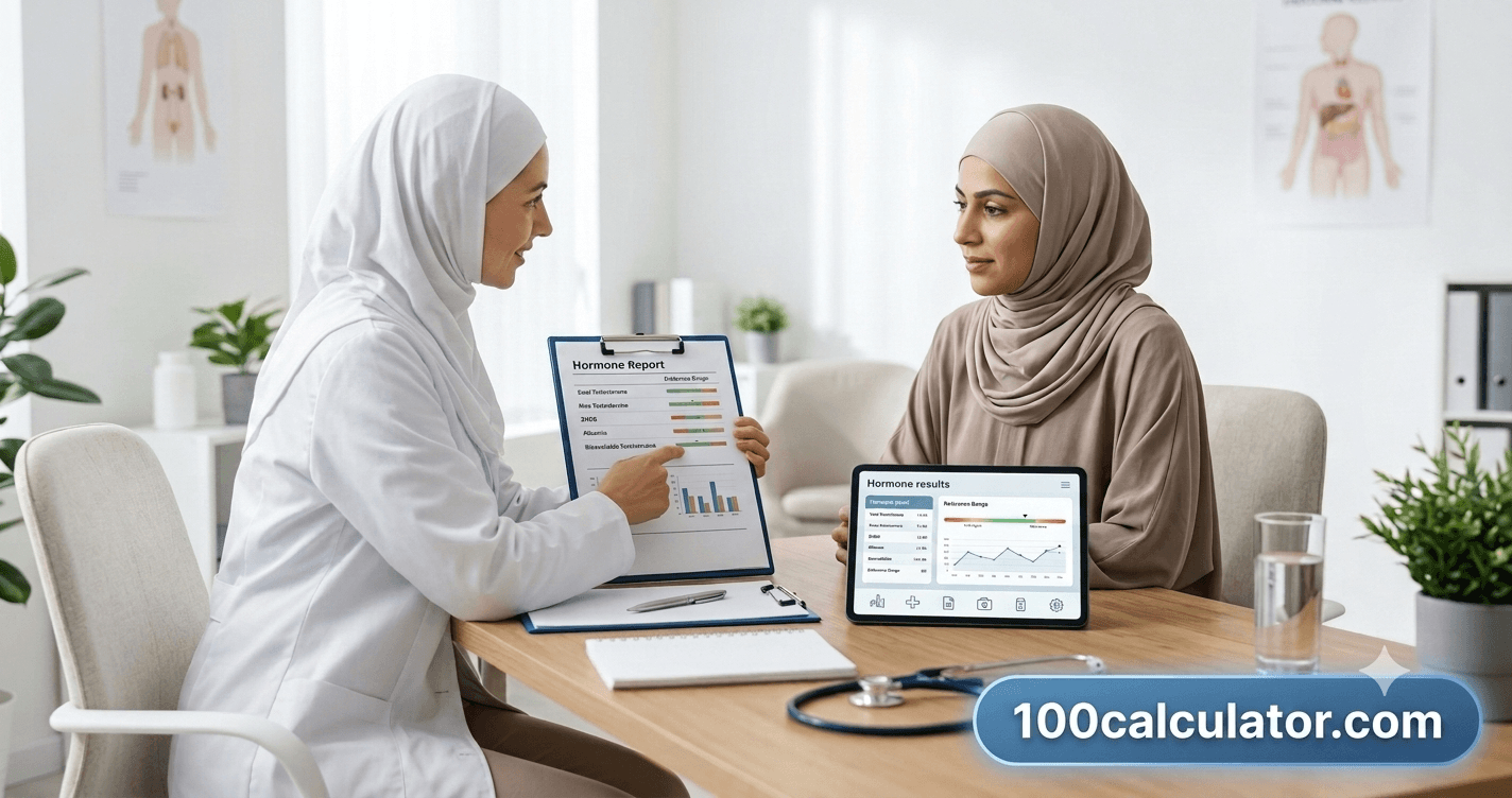 Woman reviewing hormone lab results with a healthcare provider