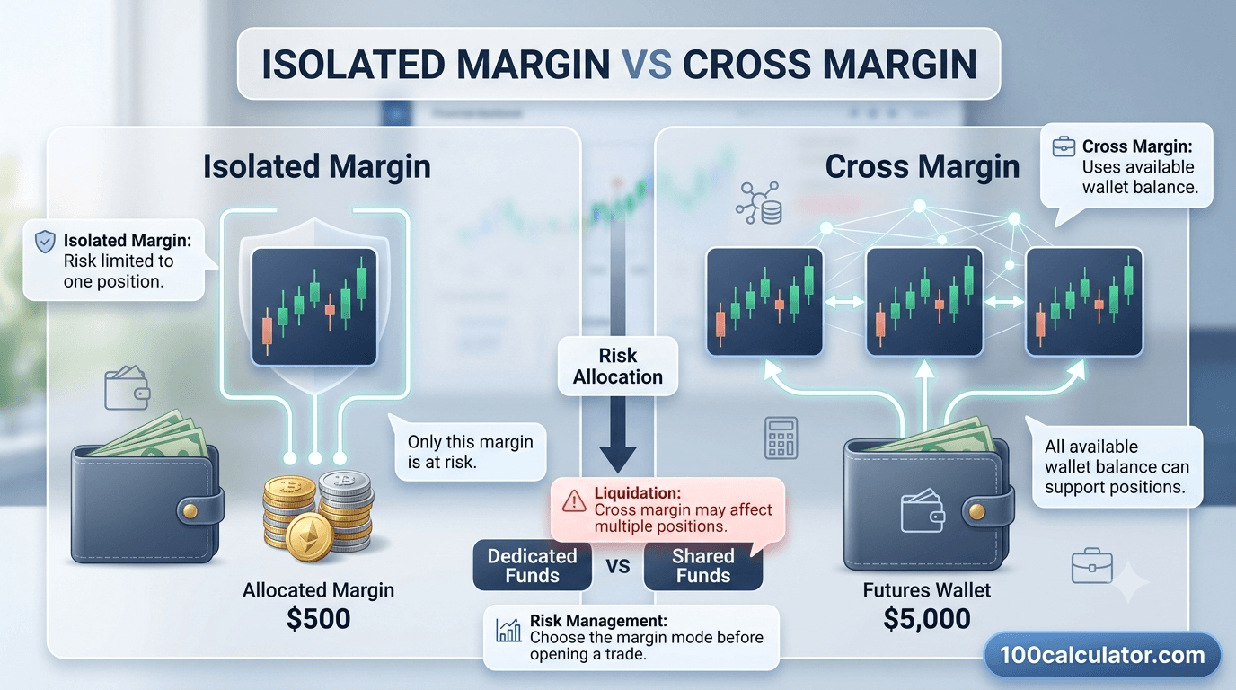 Side-by-side illustration comparing isolated margin and cross margin risk in crypto futures trading