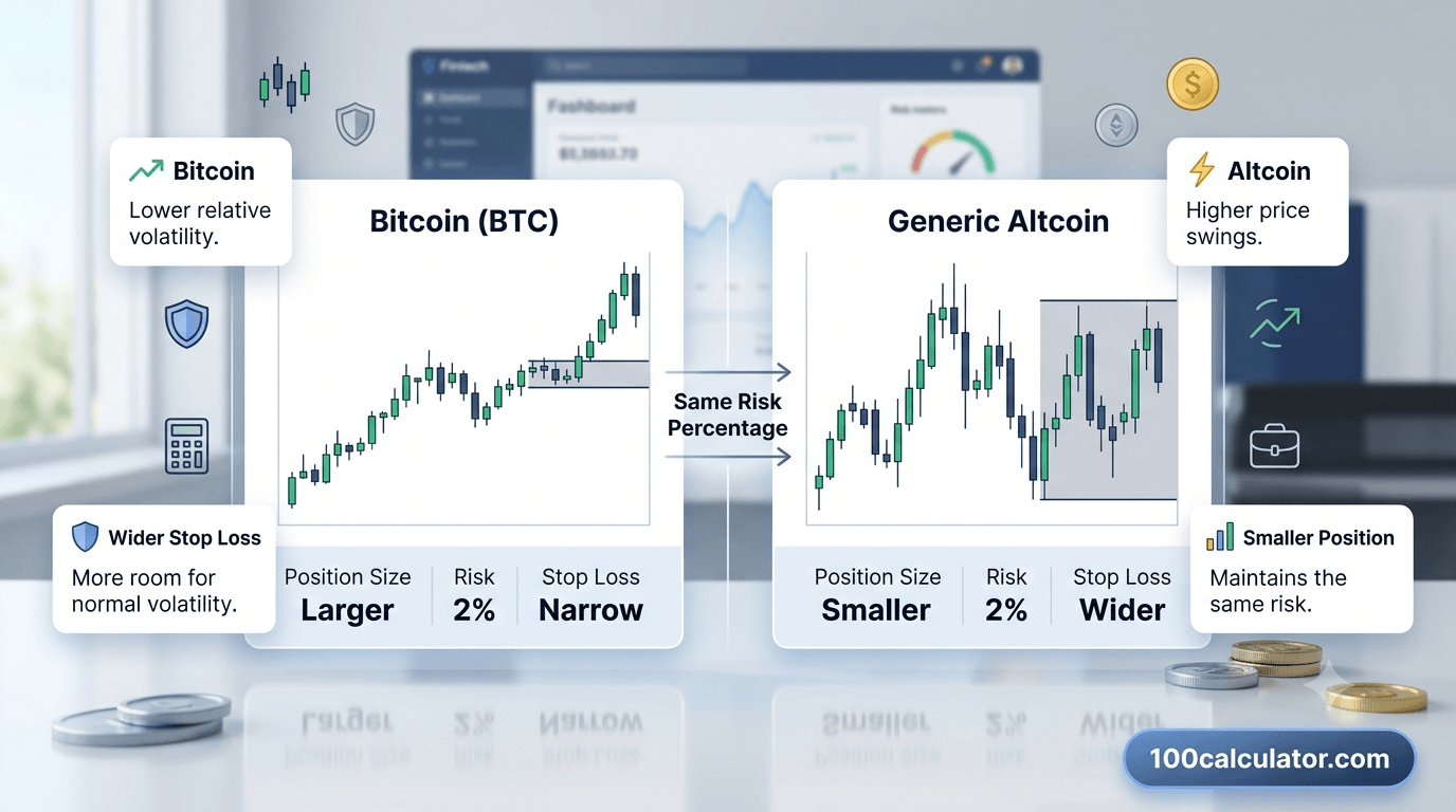 Comparison chart showing Bitcoin's price swings next to a more volatile altcoin's price swings