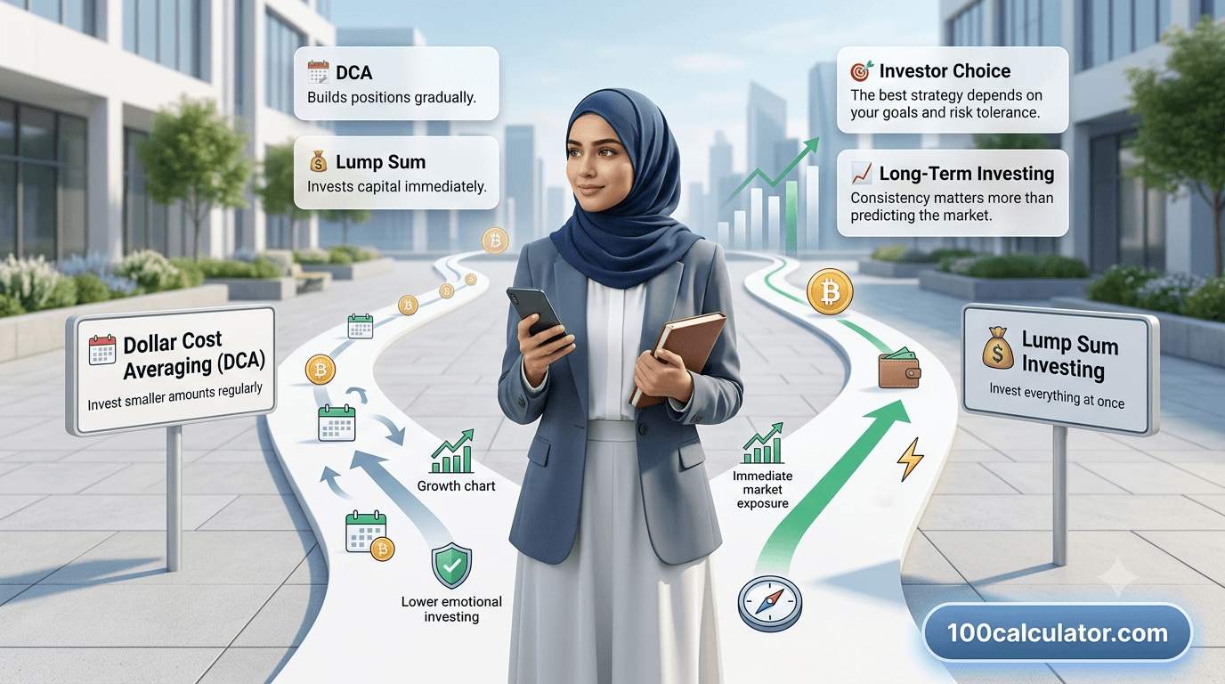 Illustration of an investor choosing between a gradual dollar-cost averaging path and an immediate lump-sum investing path