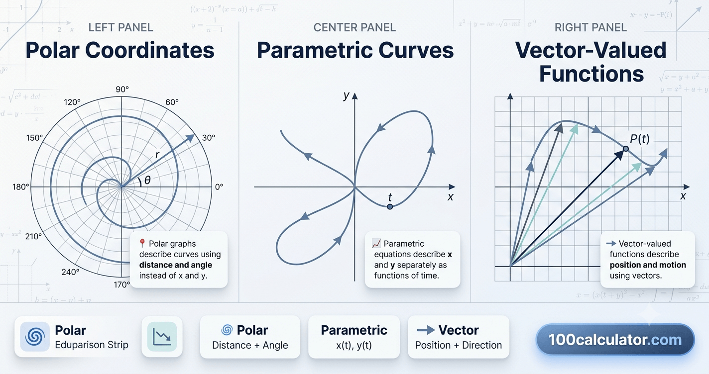 Polar coordinate and parametric curve graph representing the advanced function types taught in AP Calculus BC