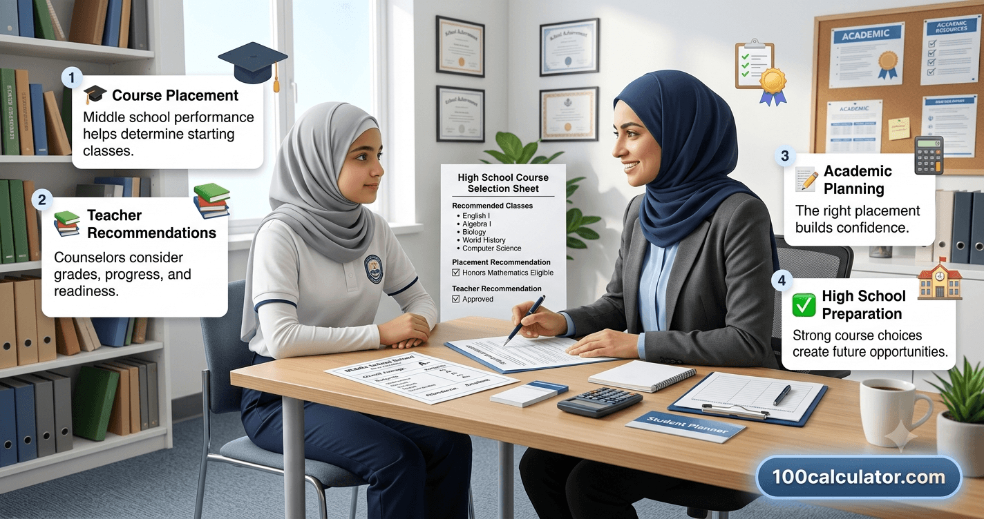 Student and school counselor reviewing a high school course placement sheet together