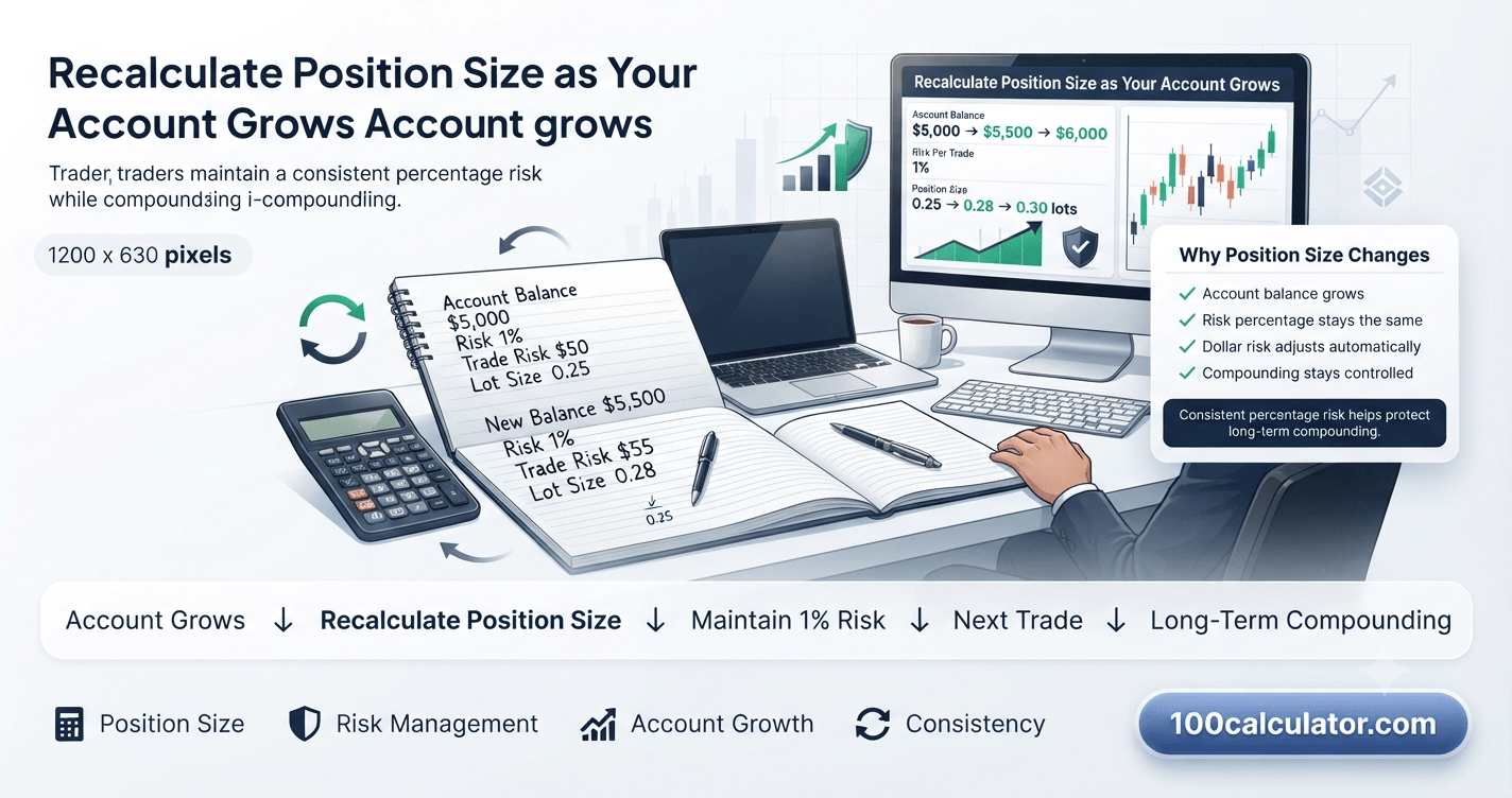 Trader calculating position size and risk percentage before placing a forex trade