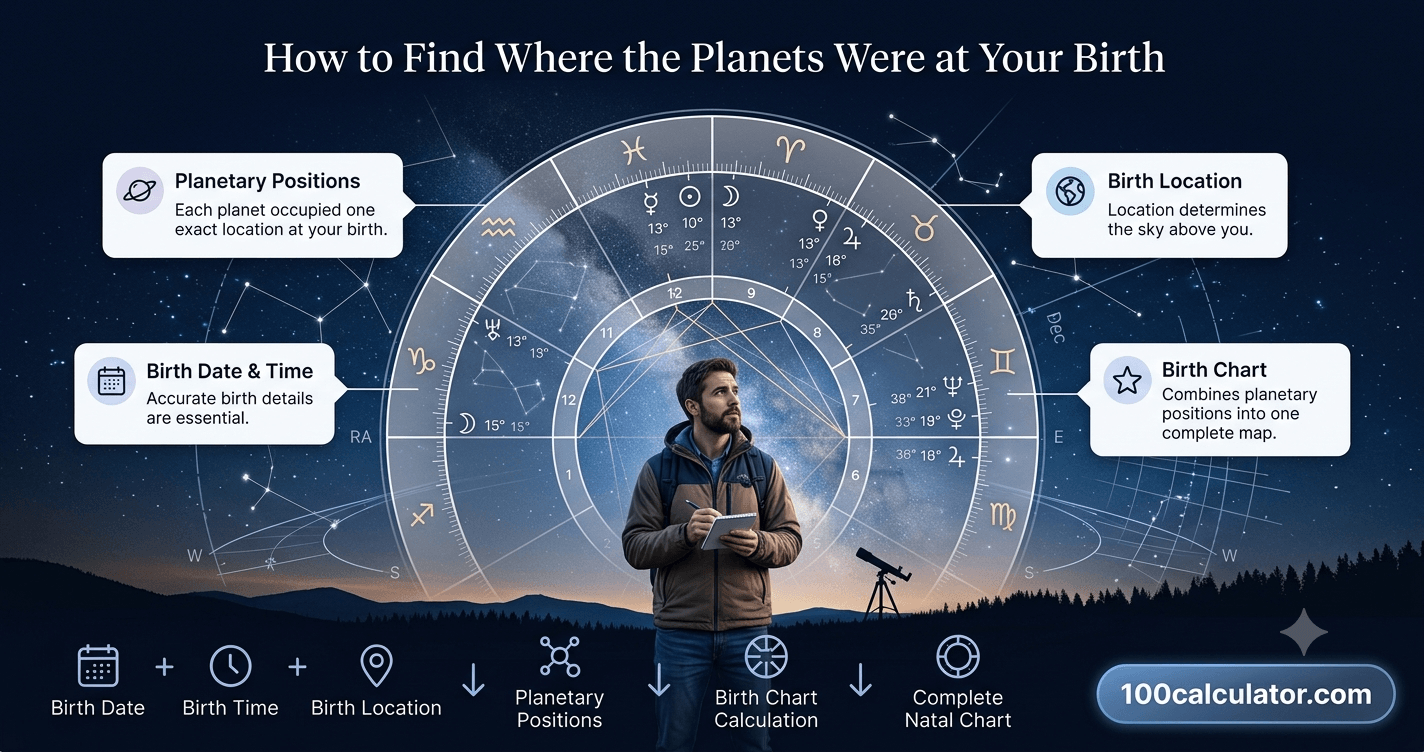 How to Find Where the Planets Were at Your Birth - 100 Calculator