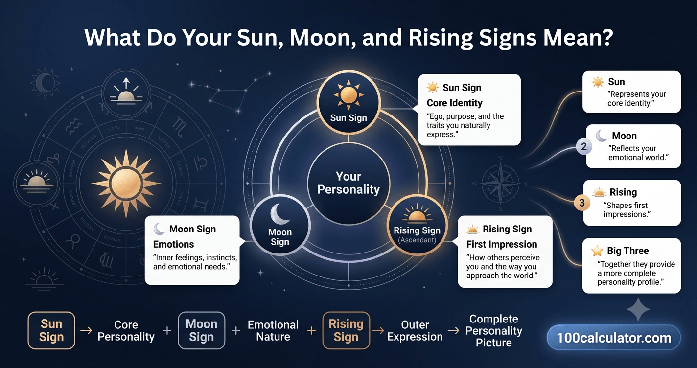 How to Find Your Big Three Astrology Placements - 100 Calculator