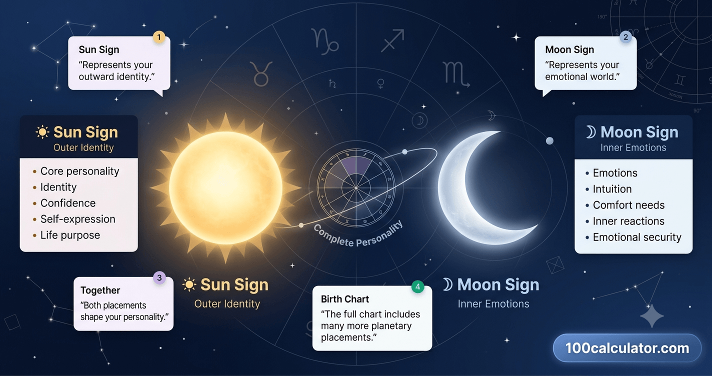 Moon Sign vs Sun Sign: Why Both Matter in Astrology - 100 Calculator