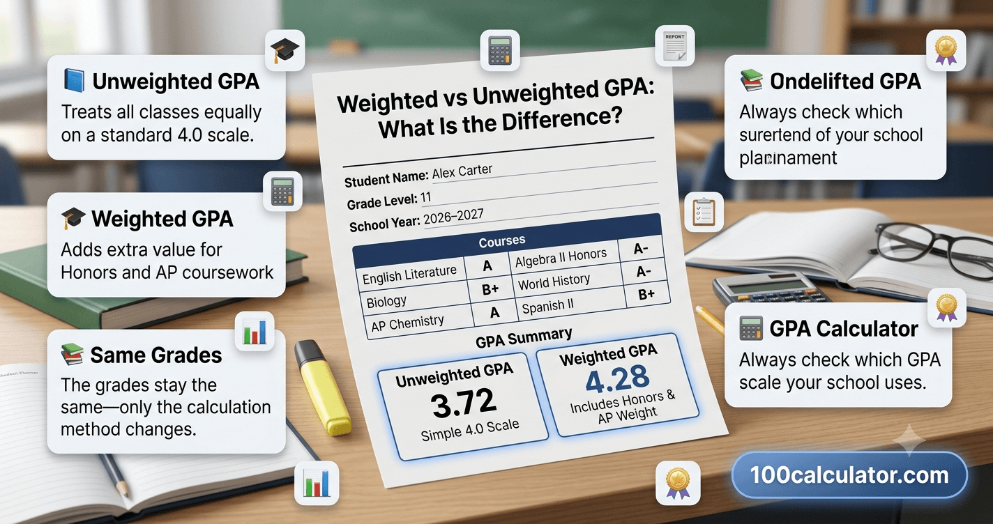 Weighted vs Unweighted GPA: What Is the Difference? - 100 Calculator