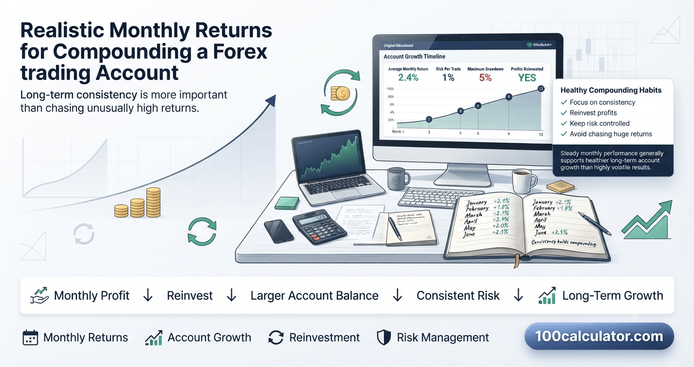 Realistic Monthly Returns for Compounding Forex Accounts - 100 Calculator