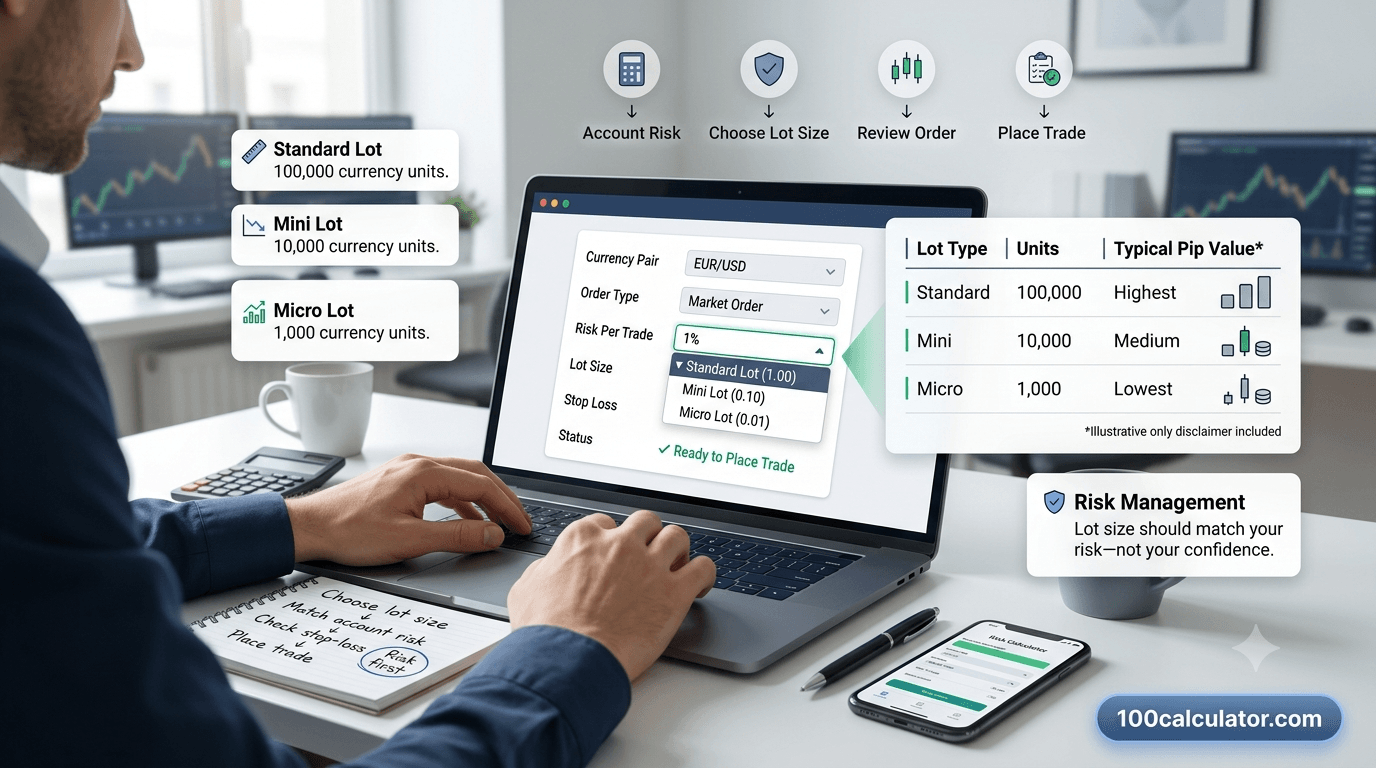Standard vs Mini vs Micro Lots in Forex Trading - 100 Calculator