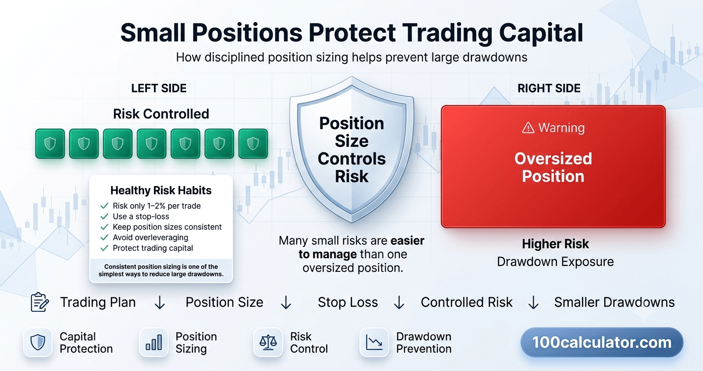 Illustration contrasting several small, evenly sized trade positions against one oversized, overleveraged trading position
